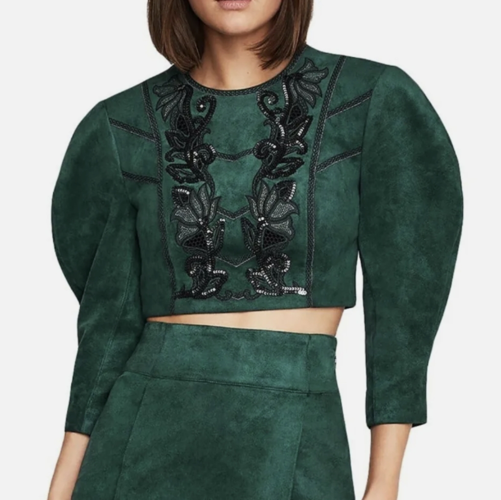 Bcbgmaxazria Faux Suede Spruce Green Top